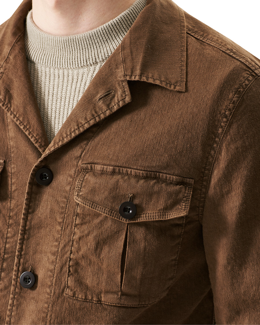 Herr | Skjortor | Oscar Jacobson | Linen Safari Shirt Jacket Brown