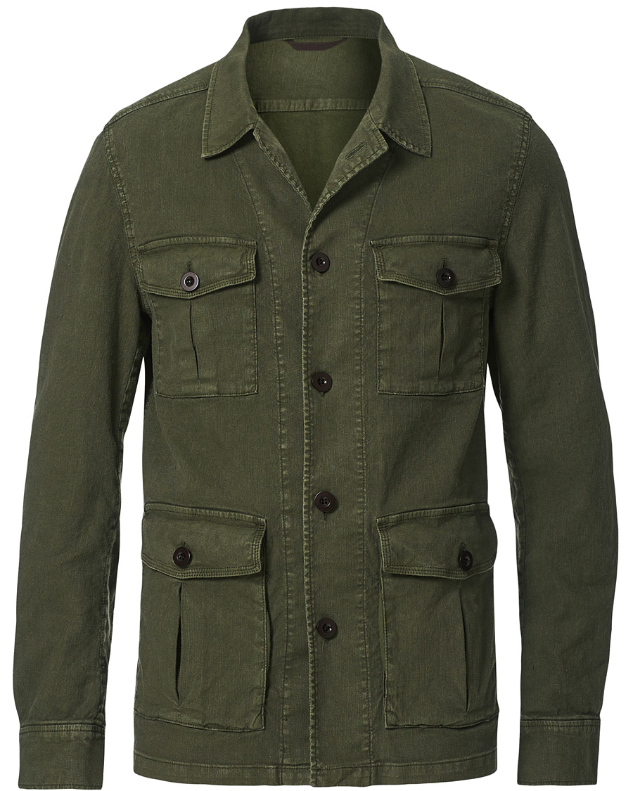 Herr | Skjortor | Oscar Jacobson | Linen Safari Shirt Jacket Olive