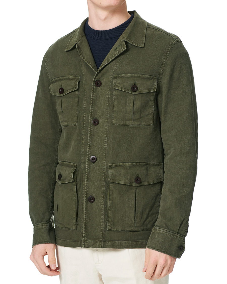 Herr | Skjortor | Oscar Jacobson | Linen Safari Shirt Jacket Olive