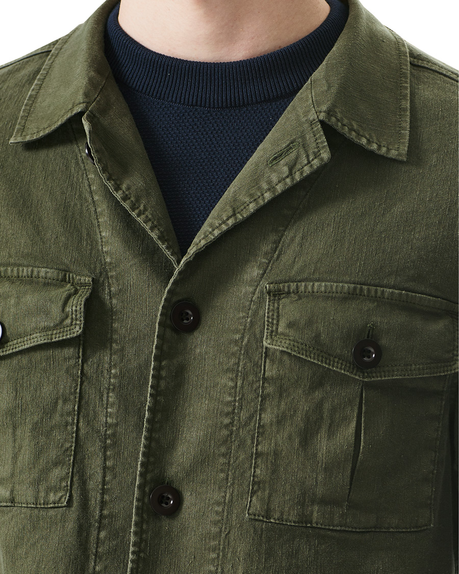 Herr | Skjortor | Oscar Jacobson | Linen Safari Shirt Jacket Olive