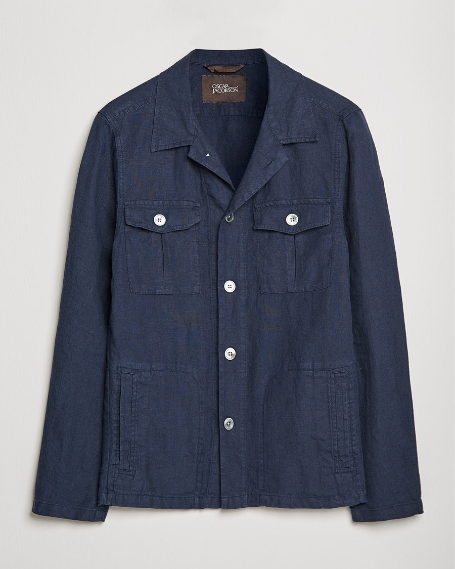 Herr | Skjortor | Oscar Jacobson | Holger Linnen Overshirt Navy