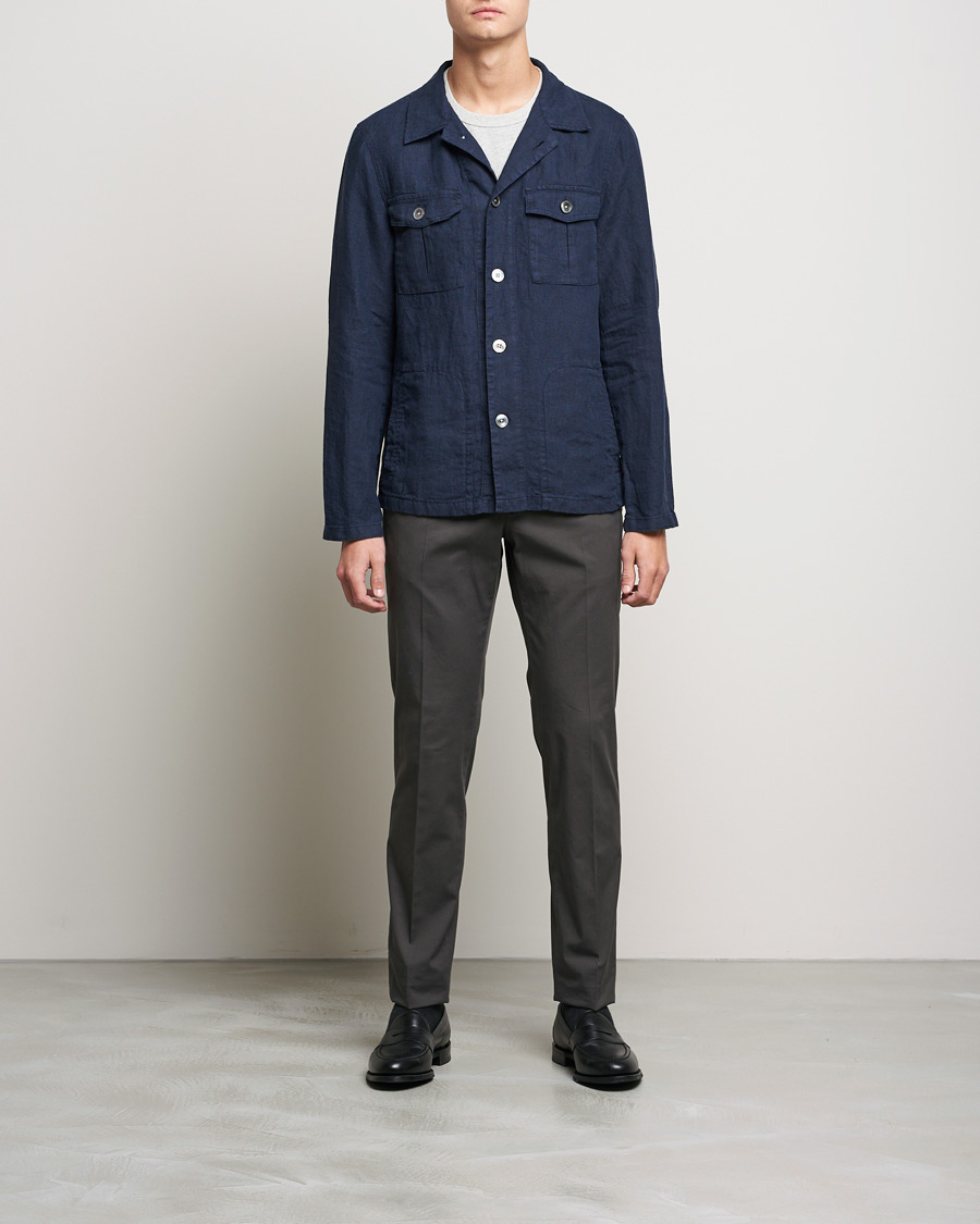 Herr | Skjortor | Oscar Jacobson | Holger Linnen Overshirt Navy
