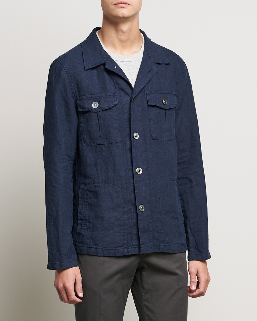 Herr | Skjortor | Oscar Jacobson | Holger Linnen Overshirt Navy