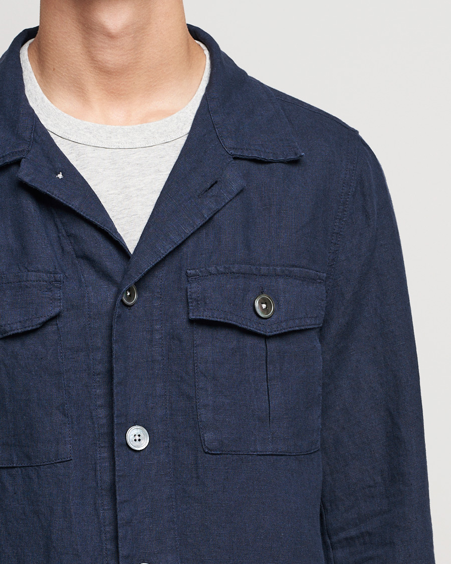 Herr | Skjortor | Oscar Jacobson | Holger Linnen Overshirt Navy
