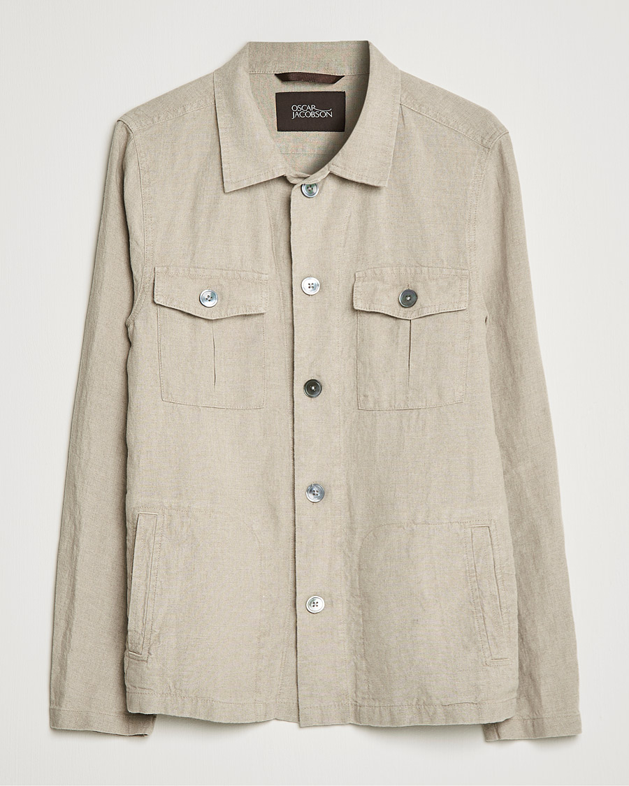Herr | Skjortor | Oscar Jacobson | Holger Linnen Overshirt Beige