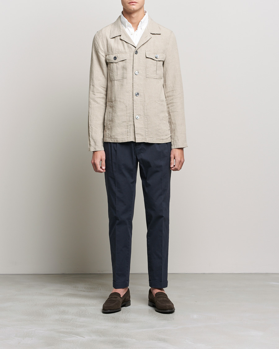Herr | Skjortor | Oscar Jacobson | Holger Linnen Overshirt Beige