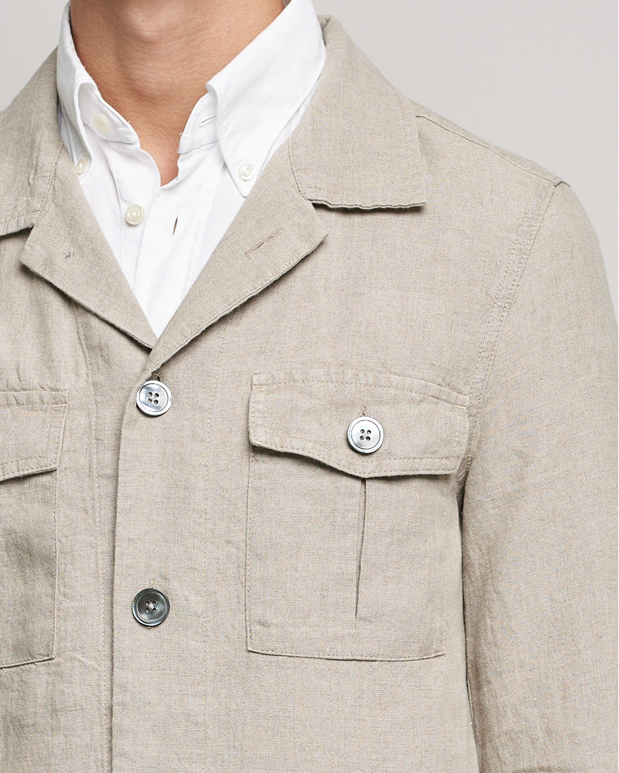 Herr | Skjortor | Oscar Jacobson | Holger Linnen Overshirt Beige