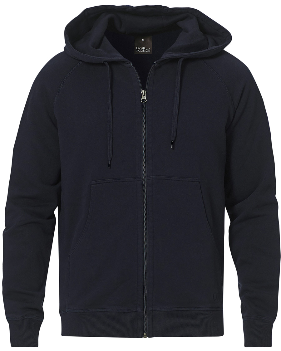 Herr | Tröjor | Oscar Jacobson | Olof Full Zip Cotton Hood Navy