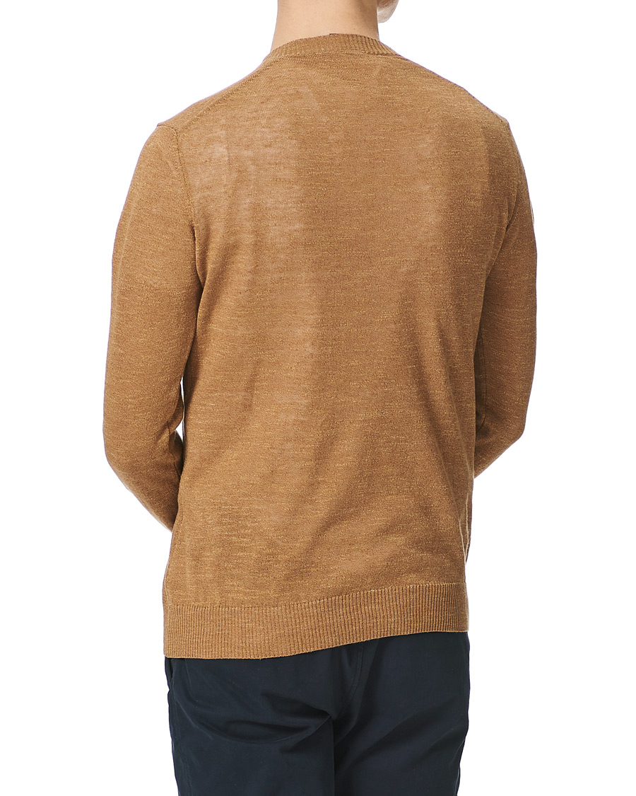 Herr | Tröjor | Oscar Jacobson | Lionel Linen/Cotton V-Neck Brown