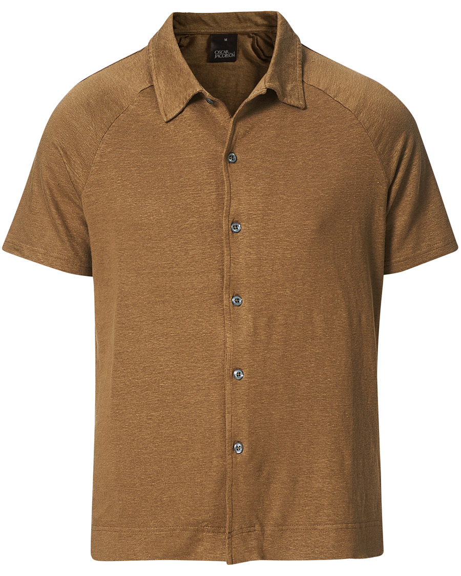 Herr | Pikéer | Oscar Jacobson | Albin Short Sleeve Linen Polo Brown