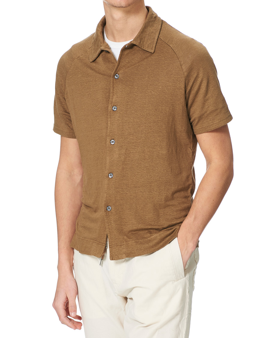 Herr | Pikéer | Oscar Jacobson | Albin Short Sleeve Linen Polo Brown