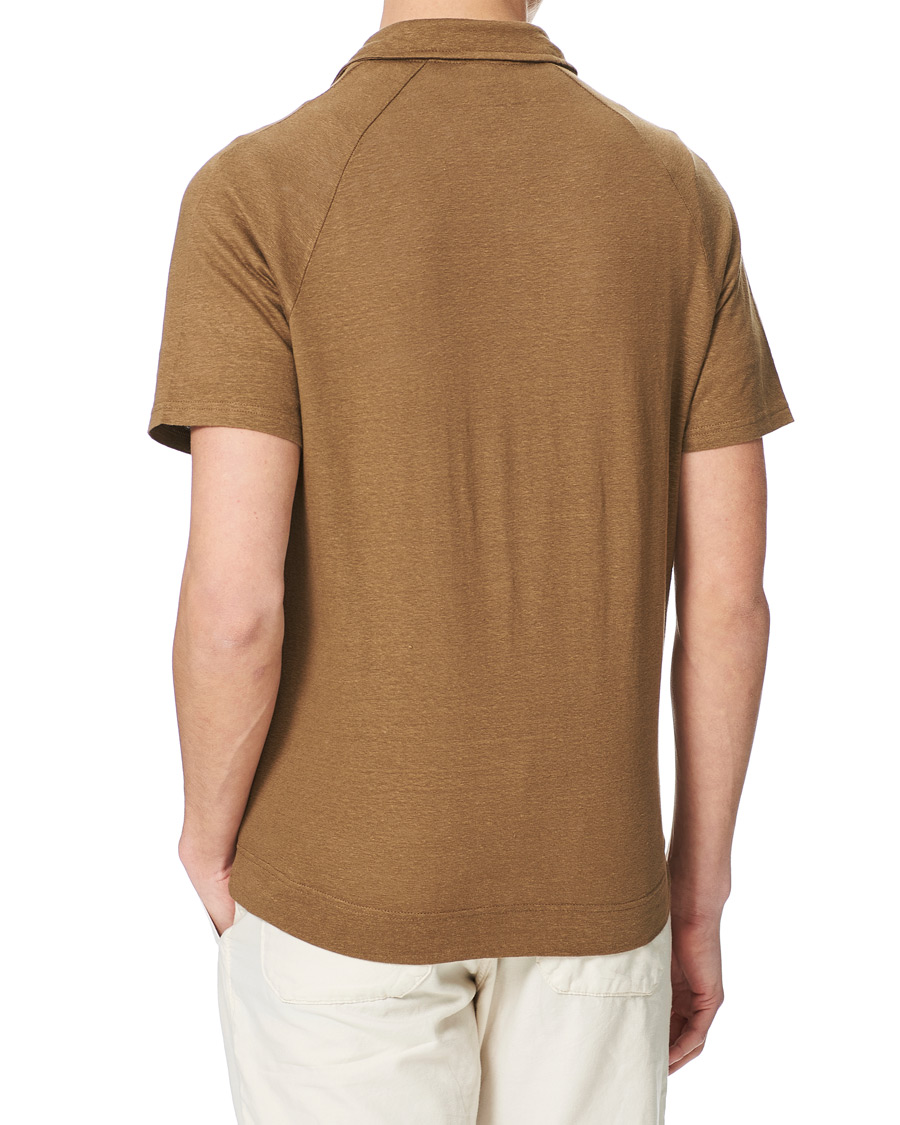 Herr | Pikéer | Oscar Jacobson | Albin Short Sleeve Linen Polo Brown