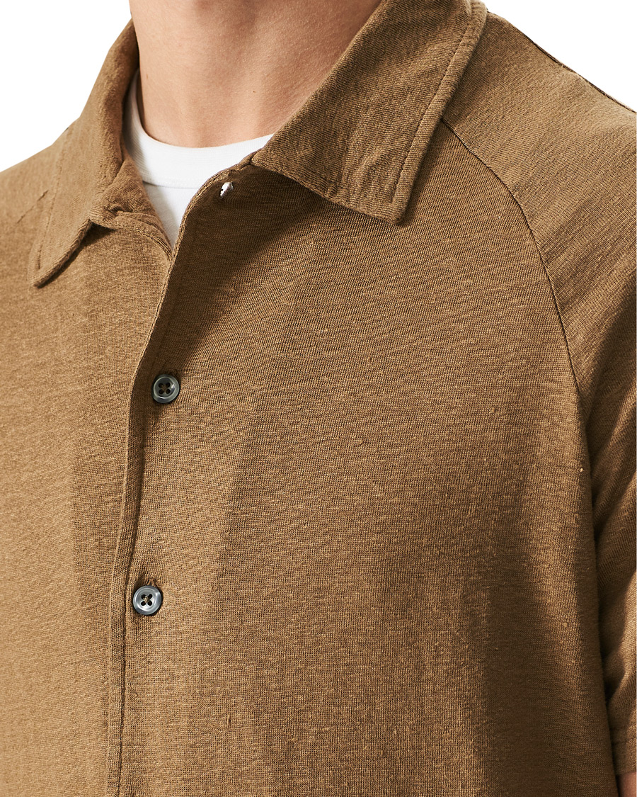Herr | Pikéer | Oscar Jacobson | Albin Short Sleeve Linen Polo Brown