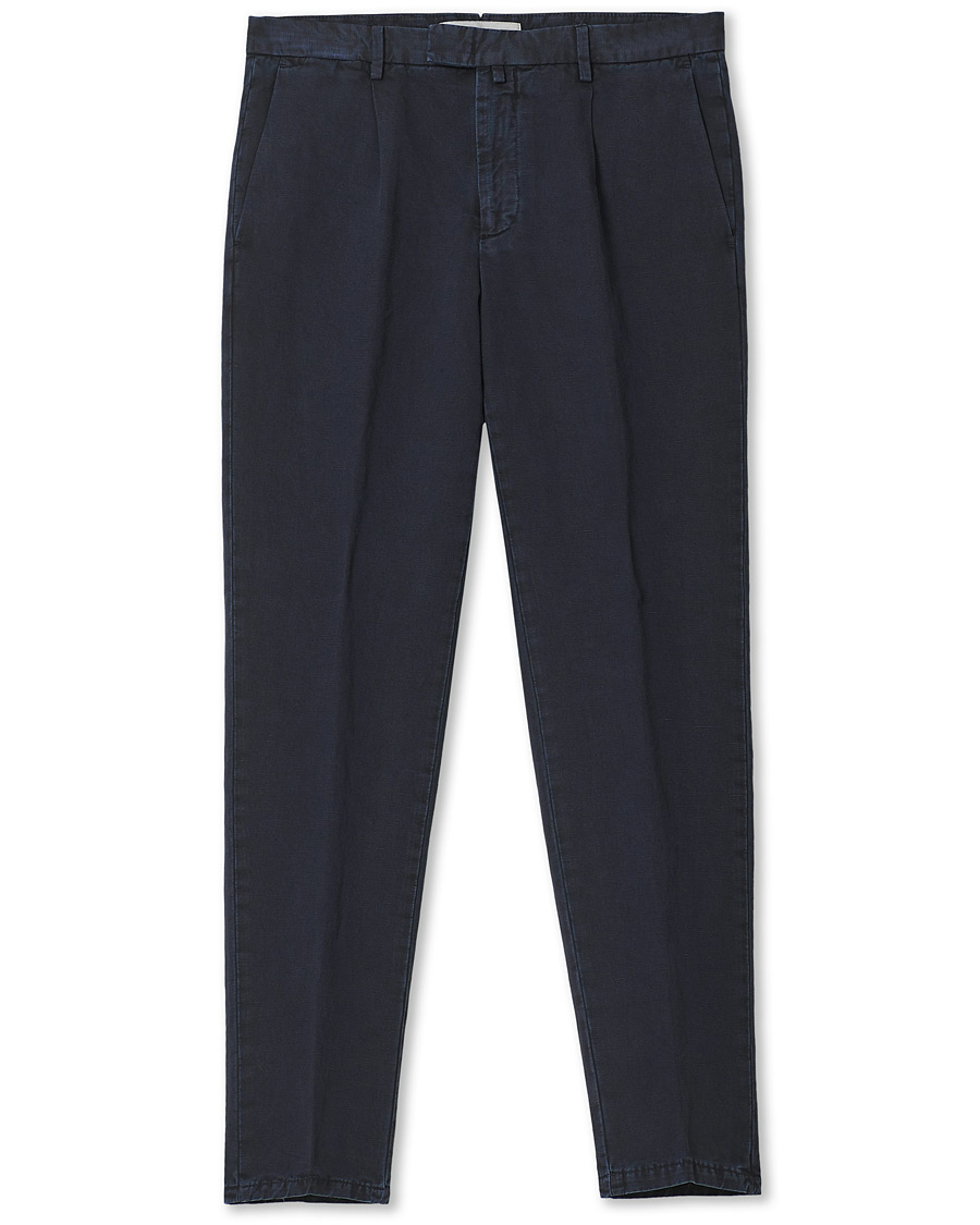 careofcarl.se | Easy Fit Pleated Linen Trousers Navy