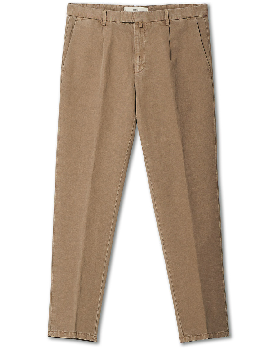 Herr | Byxor | Briglia 1949 | Easy Fit Pleated Linen Trousers Taupe