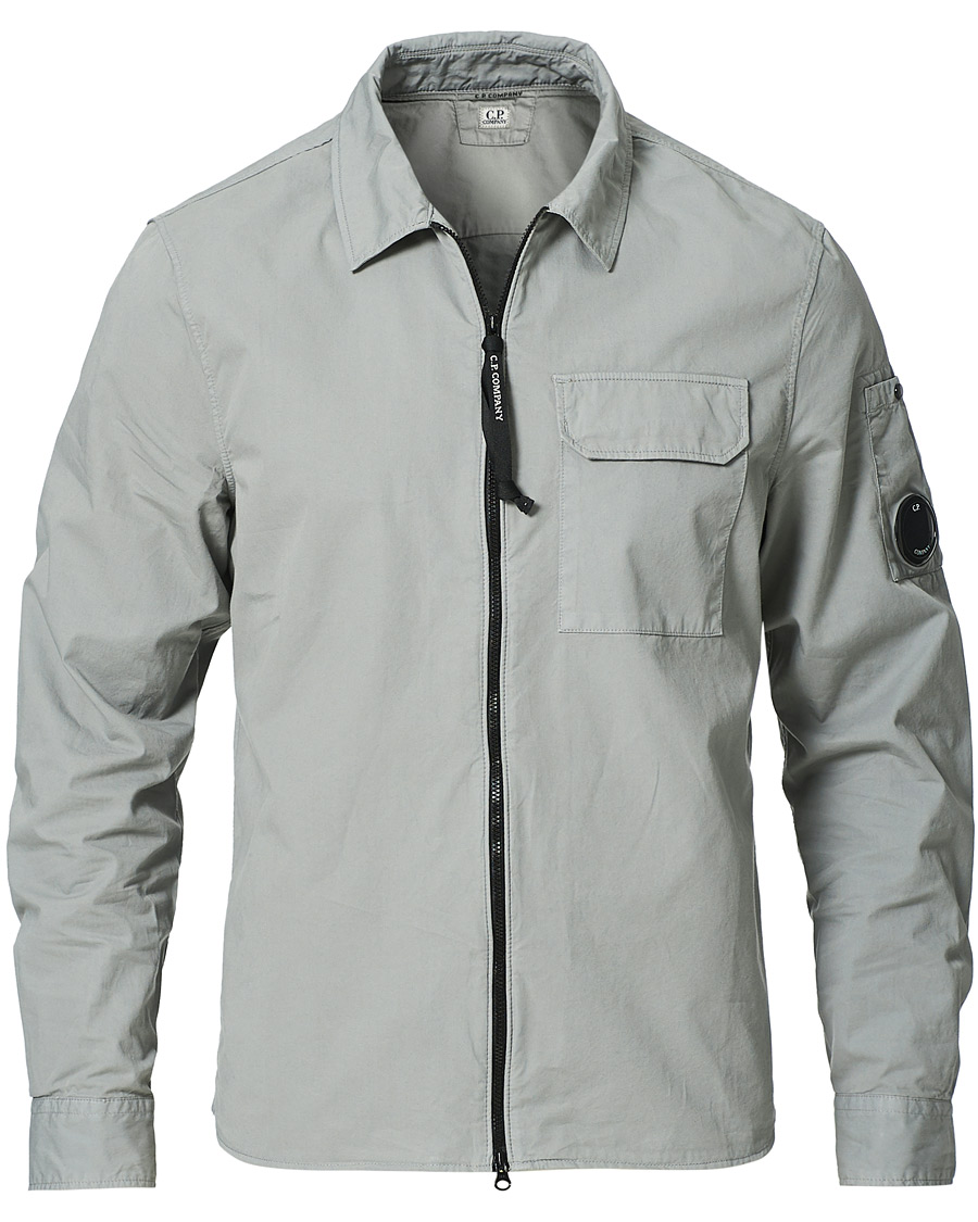 Herr | Skjortor | C.P. Company | Garment Dyed Gabardine Zip Shirt Jacket Light Grey
