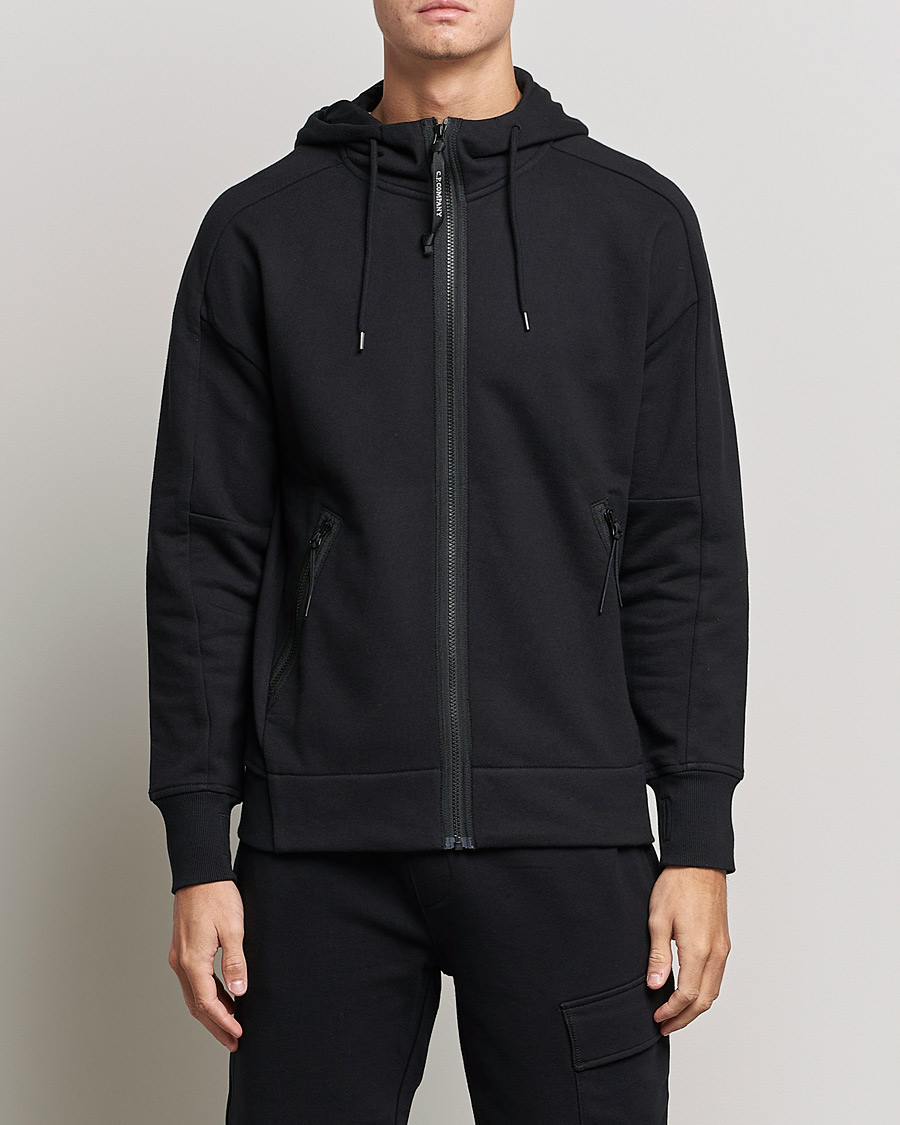 Herr | Tröjor | C.P. Company | Diagonal Raised Fleece Full Zip Goggle Hoodie Black