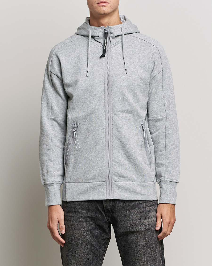 Herr | Tröjor | C.P. Company | Diagonal Raised Fleece Full Zip Goggle Hoodie Grey