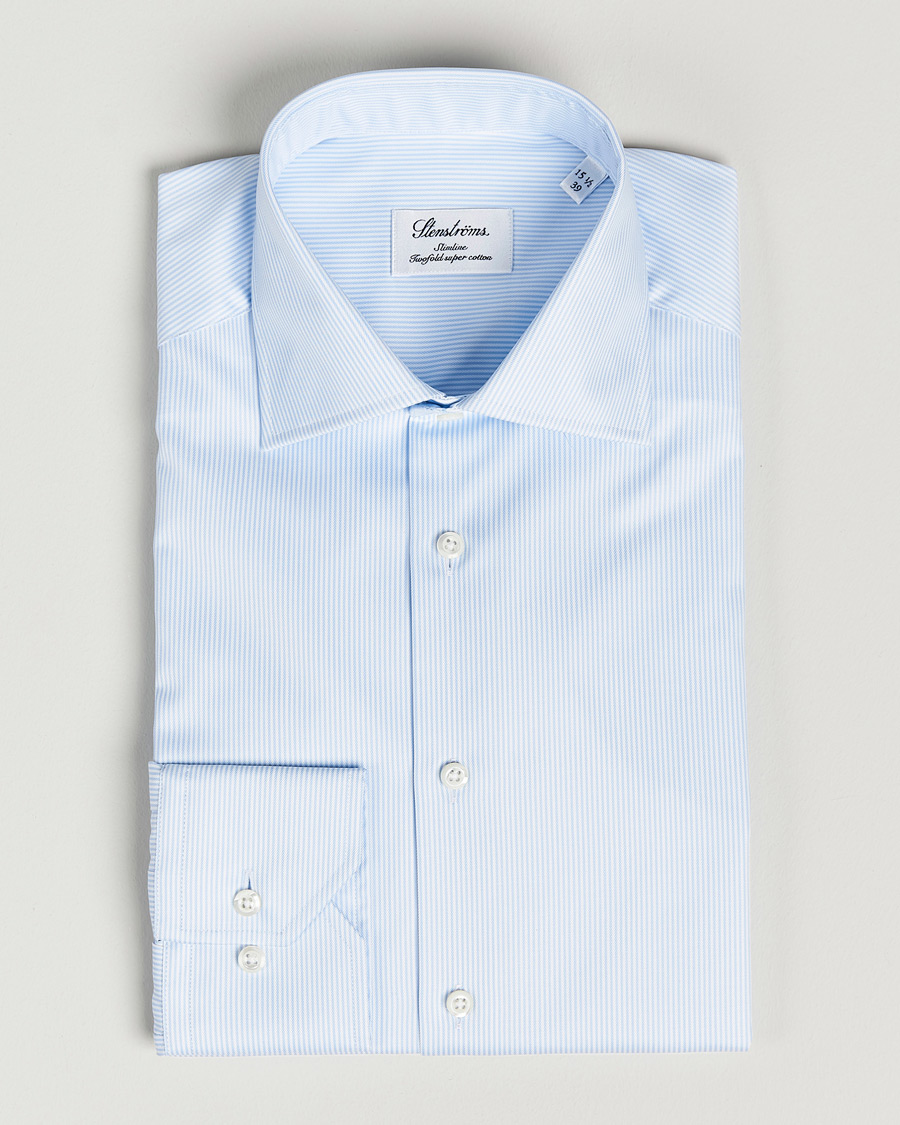 Herr |  | Stenströms | Slimline Thin Stripe Shirt White/Blue
