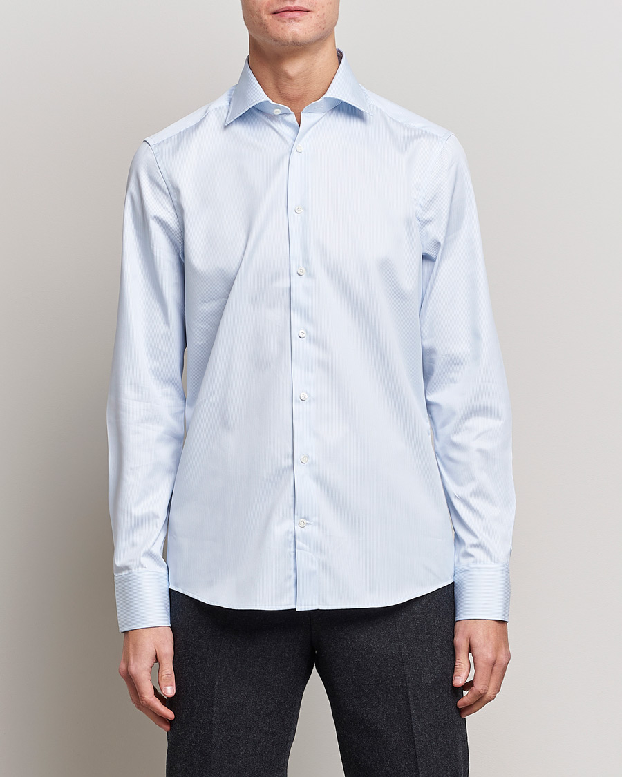 Herr | Stenströms | Stenströms | Slimline Thin Stripe Shirt White/Blue