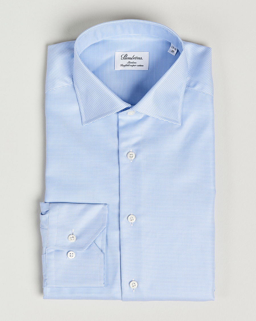 Herr | Skjortor | Stenströms | Slimline Houndstooth Shirt Light Blue