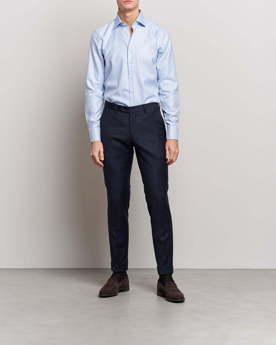 Herr | Skjortor | Stenströms | Slimline Houndstooth Shirt Light Blue