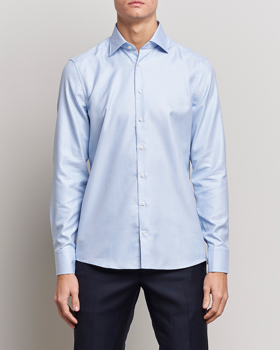 Herr |  | Stenströms | Slimline Houndstooth Shirt Light Blue