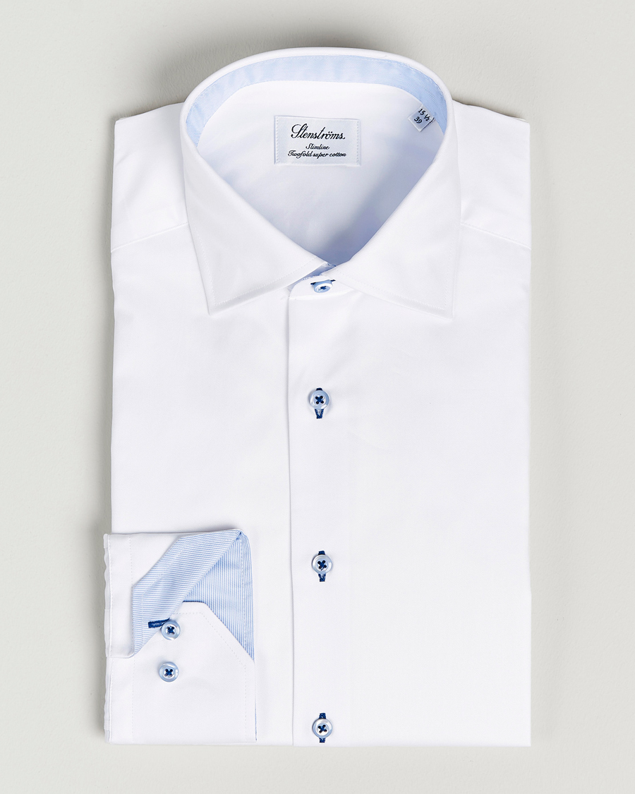 Herr | Skjortor | Stenströms | Slimline Contrast Cut Away Shirt White