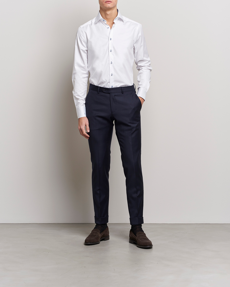 Herr | Stenströms | Stenströms | Slimline Contrast Cut Away Shirt White