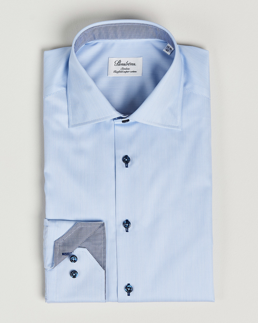 Herr |  | Stenströms | Slimline Striped Contrast Shirt Light Blue