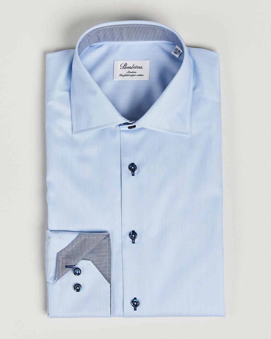 Herr | Skjortor | Stenströms | Slimline Striped Contrast Shirt Light Blue