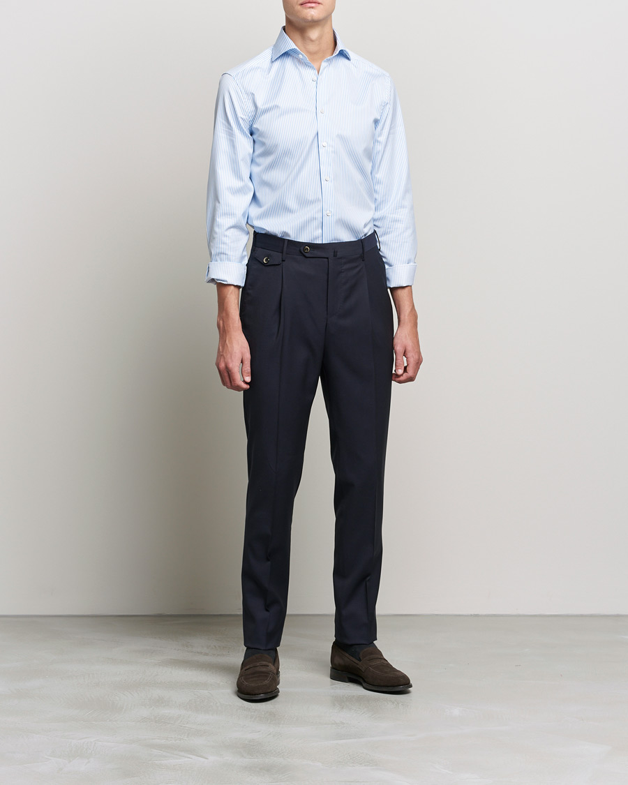Herr | Businesskjortor | Stenströms | Slimline Stripe Cut Away Shirt Light Blue