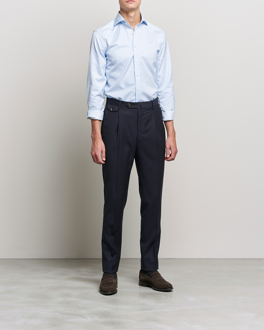 Herr | Stenströms | Stenströms | Slimline Stripe Cut Away Shirt Light Blue