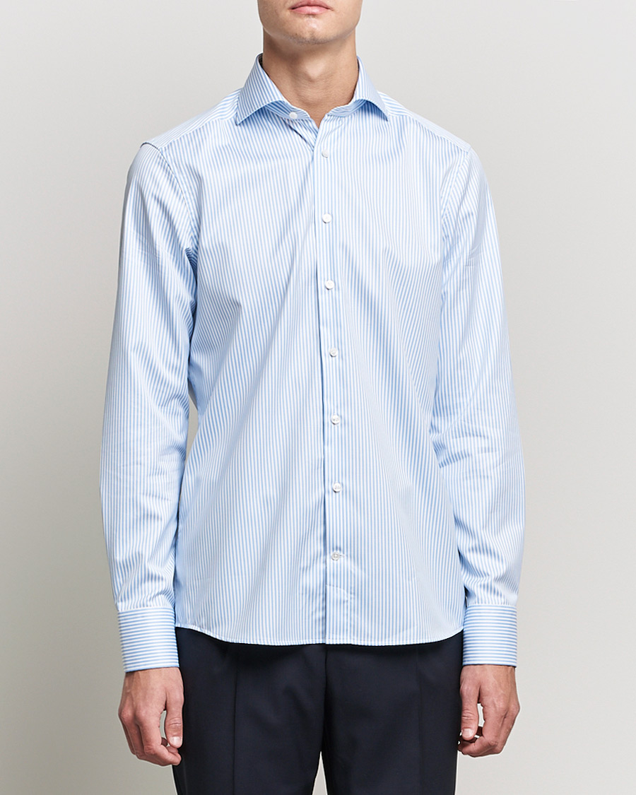 Herr |  | Stenströms | Slimline Stripe Cut Away Shirt Light Blue