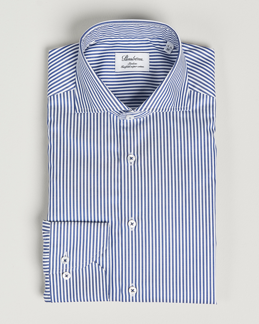 Herr | Skjortor | Stenströms | Slimline Stripe Cut Away Shirt Navy