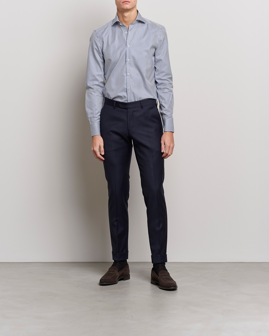 Herre |  | Stenströms | Slimline Stripe Cut Away Shirt Navy