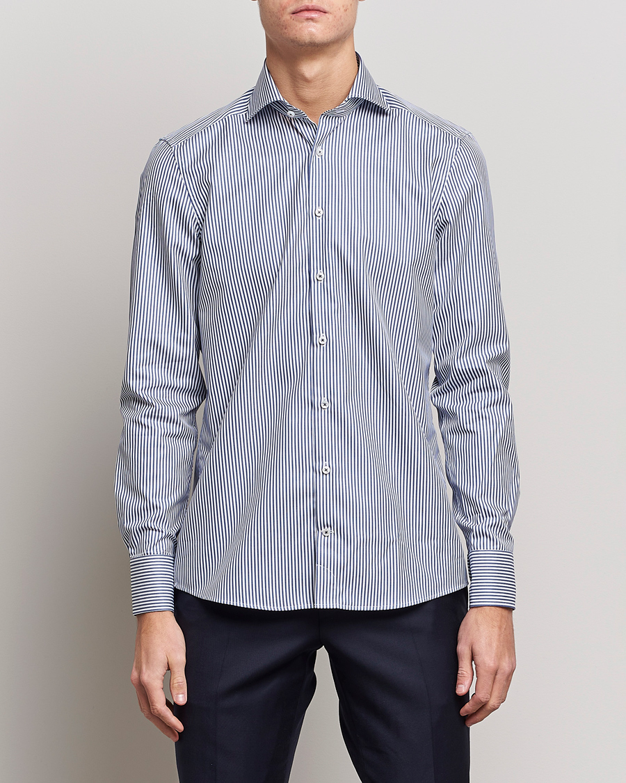 Herr | Skjortor | Stenströms | Slimline Stripe Cut Away Shirt Navy