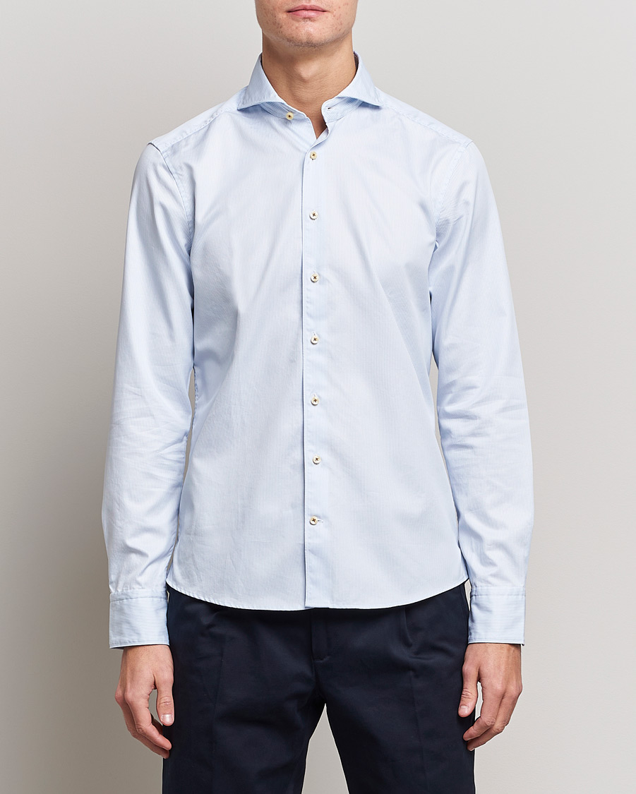 Herr |  | Stenströms | Slimline Pinstriped Casual Shirt Light Blue