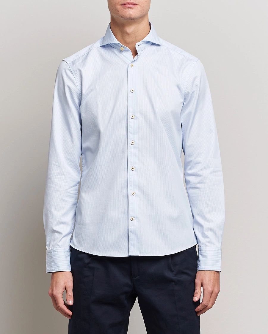 Herr | Business & Beyond | Stenströms | Slimline Pinstriped Casual Shirt Light Blue