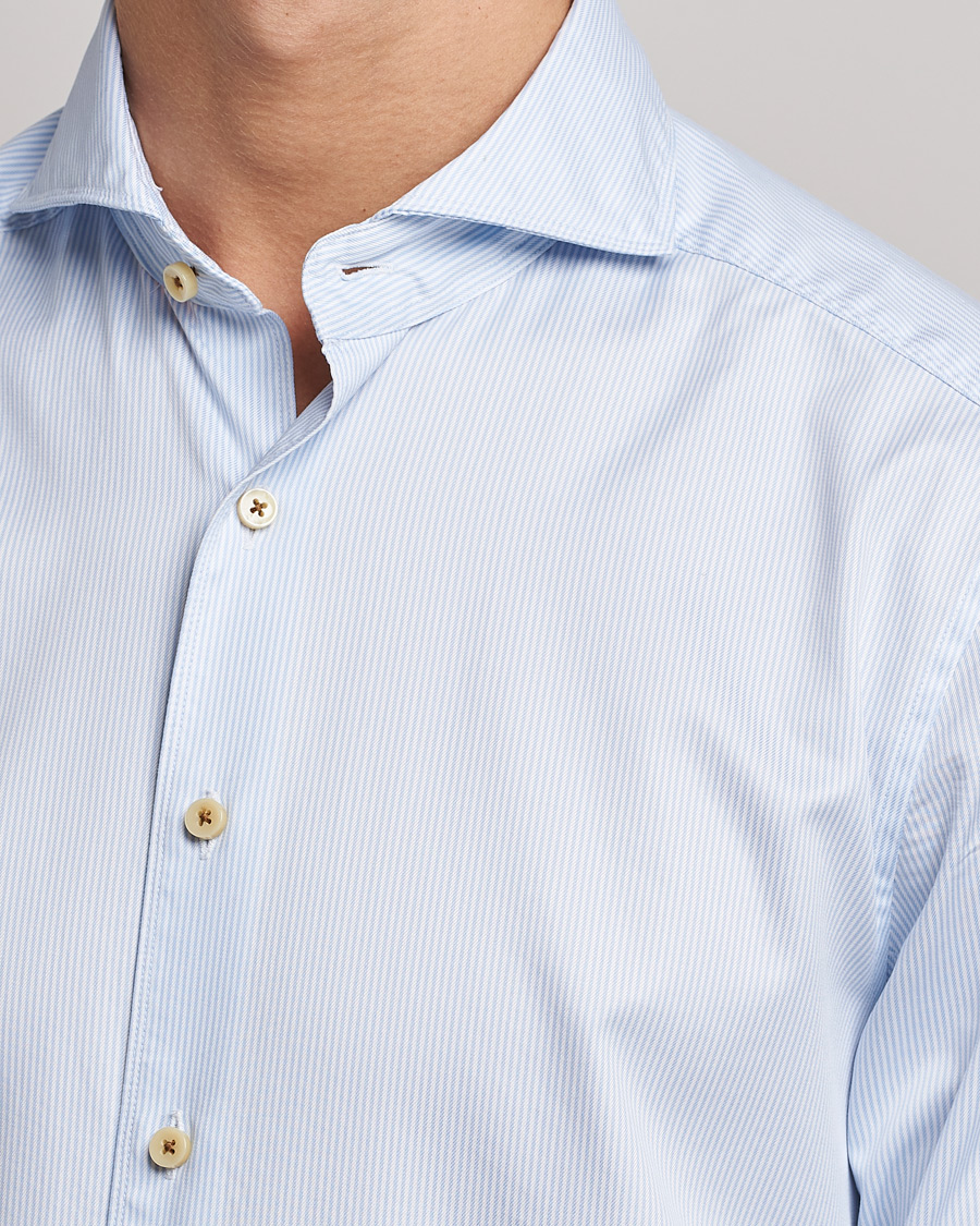 Herr | Skjortor | Stenströms | Slimline Pinstriped Casual Shirt Light Blue