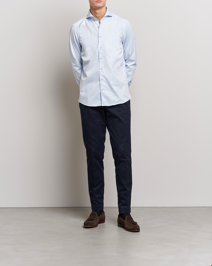 Herr | Skjortor | Stenströms | Slimline Washed Cotton Shirt Light Blue