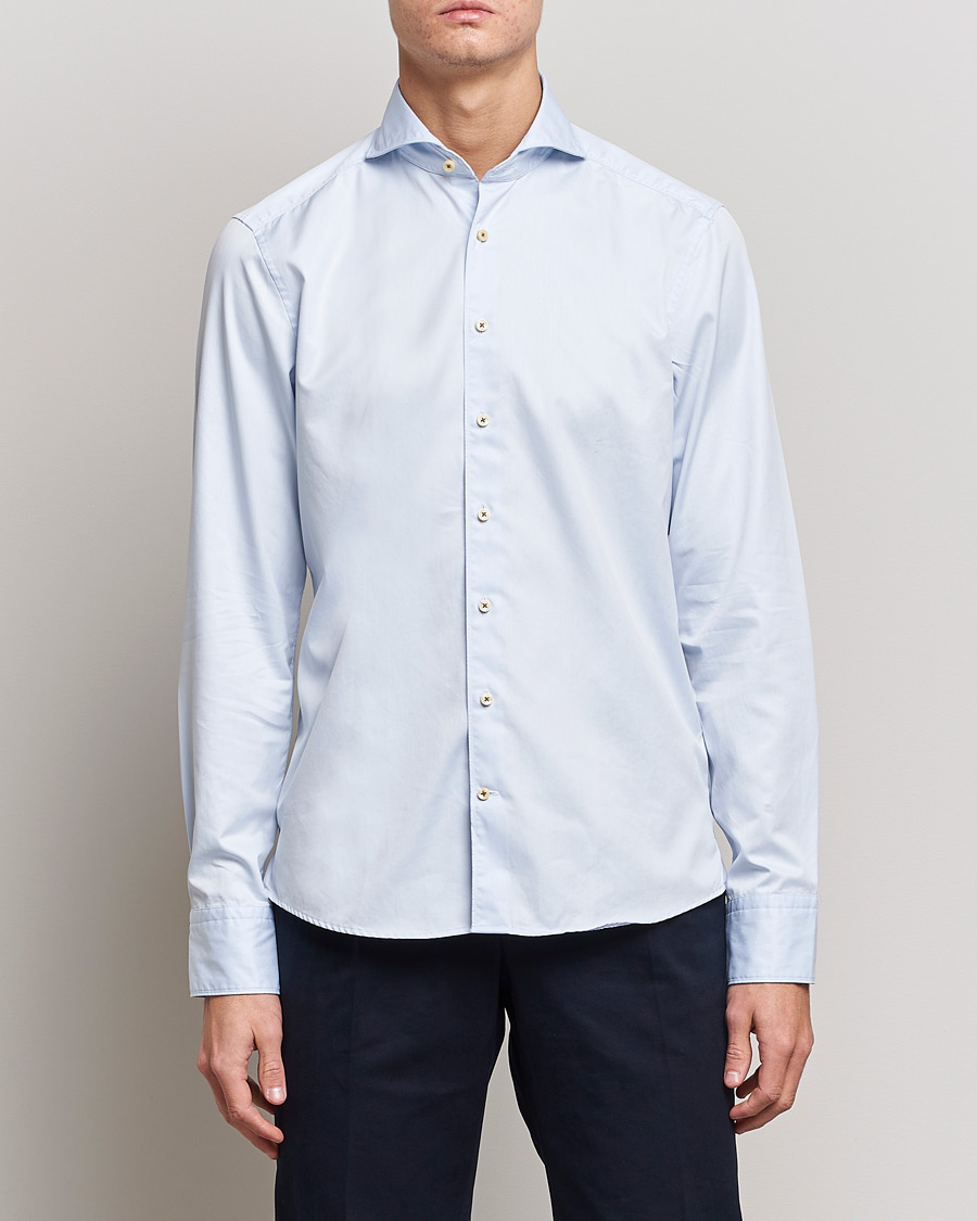 Herr |  | Stenströms | Slimline Washed Cotton Shirt Light Blue