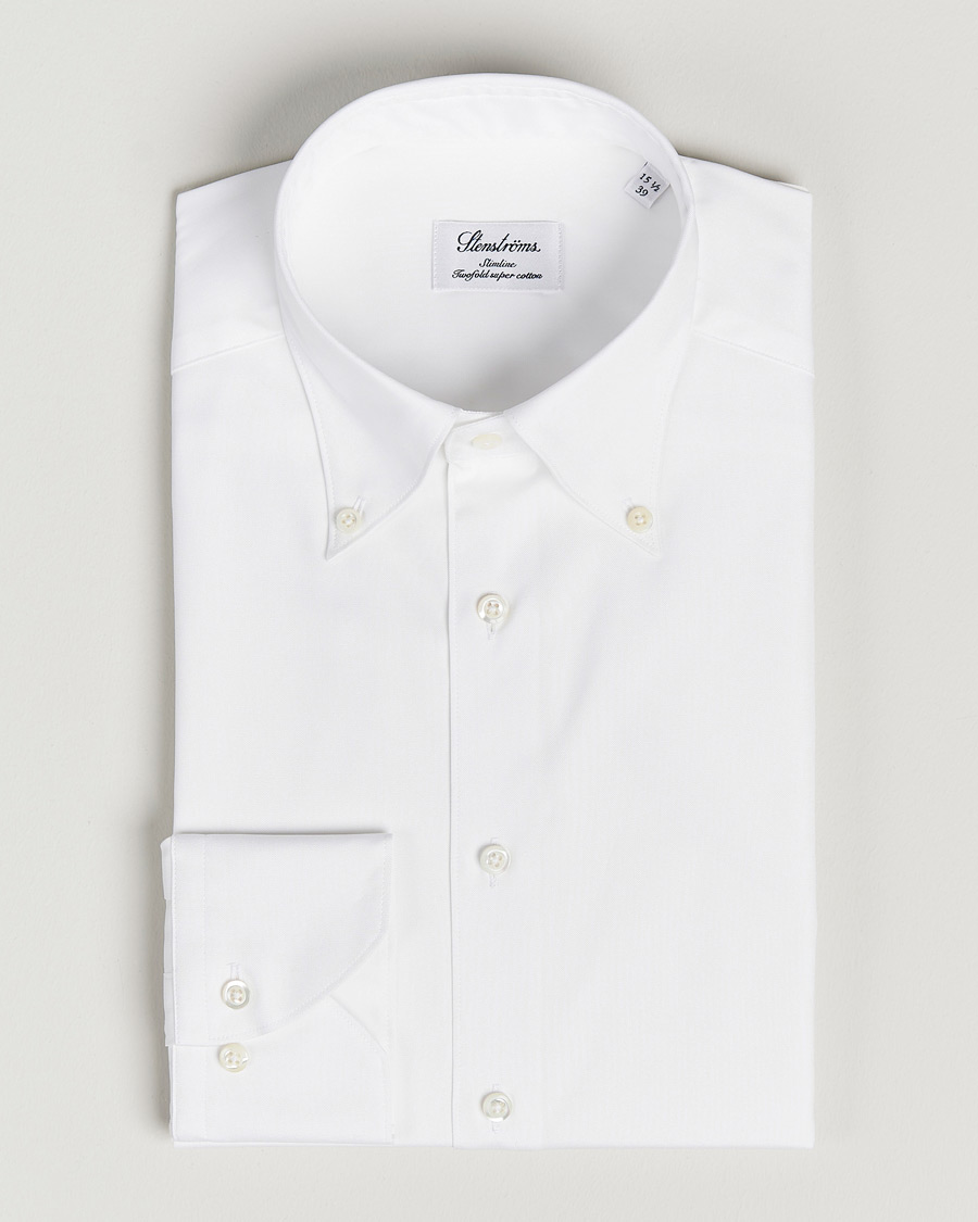Herr | Skjortor | Stenströms | Slimline Pinpoint Oxford Button Down Shirt White