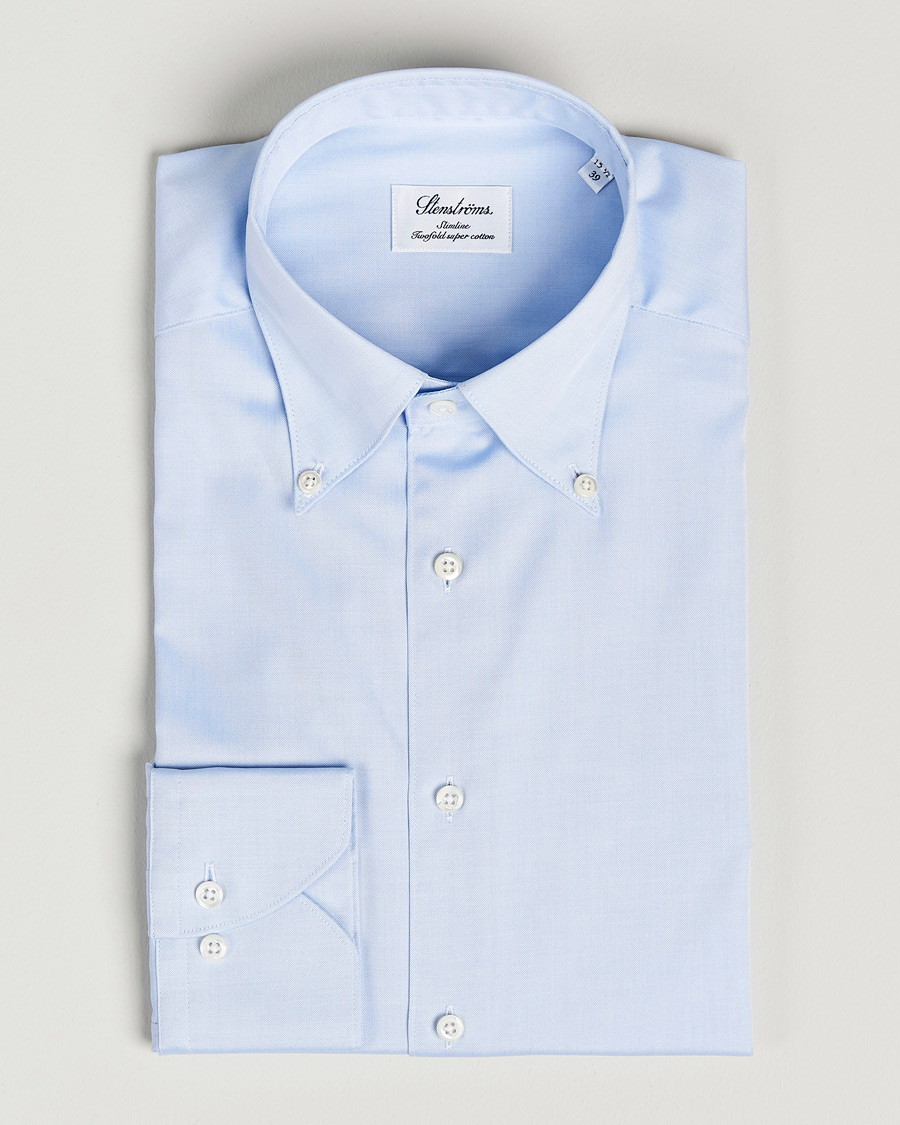 Herr | Skjortor | Stenströms | Slimline Pinpoint Oxford Button Down Shirt Light Blue