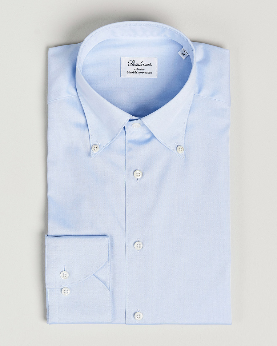 Herr | | Stenströms | Slimline Pinpoint Oxford Button Down Shirt Light Blue