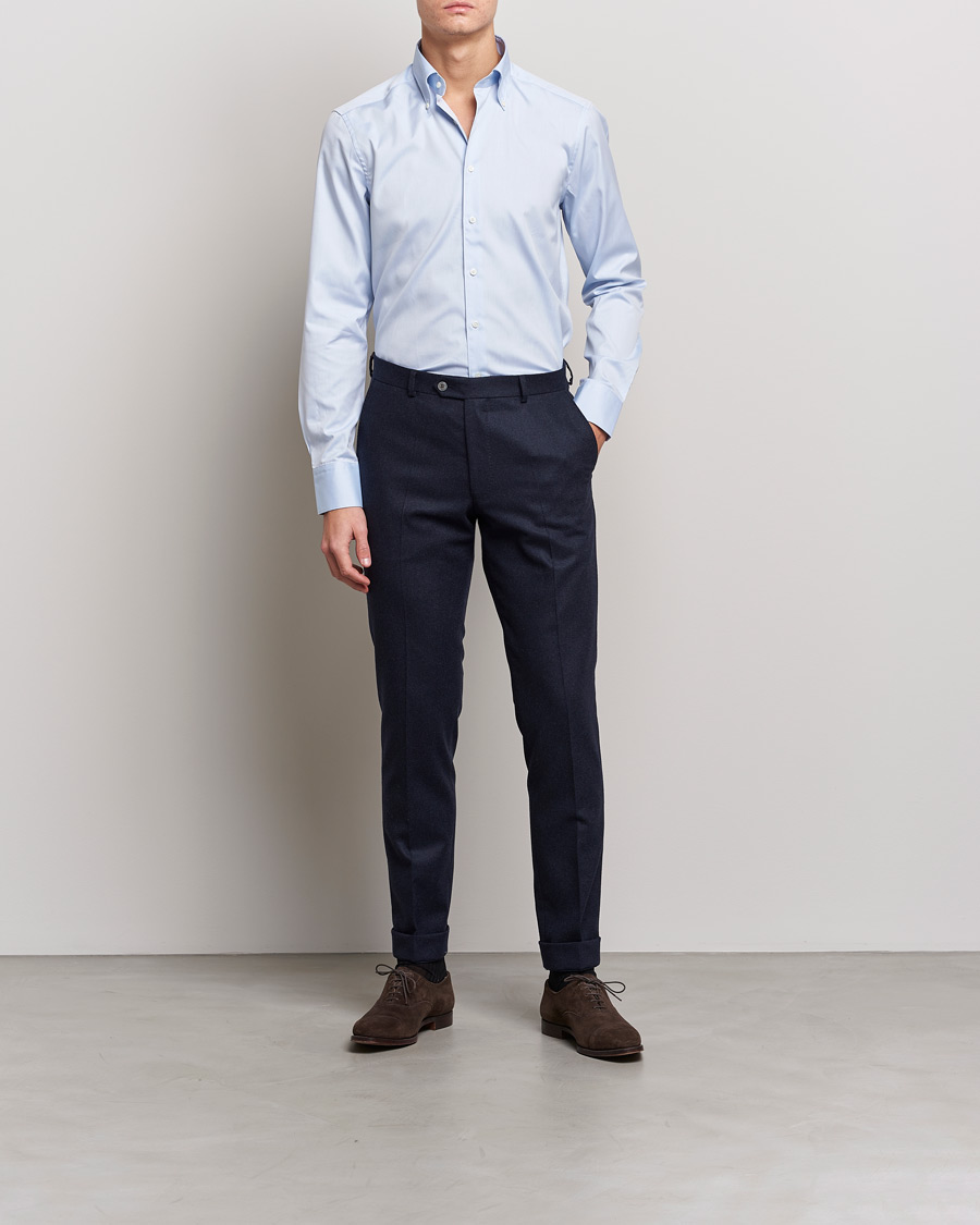 Herr | Skjortor | Stenströms | Slimline Pinpoint Oxford Button Down Shirt Light Blue