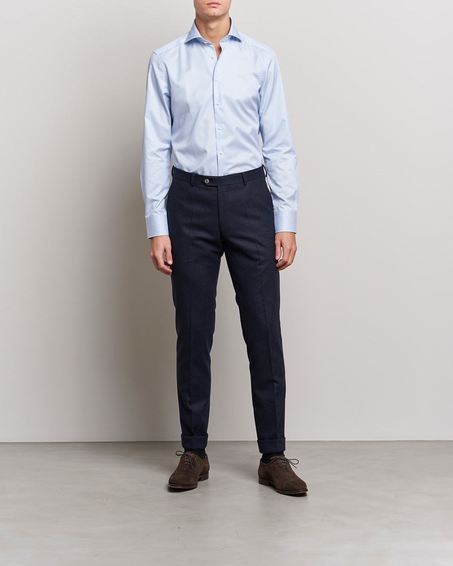 Herr | Stenströms | Stenströms | Slimline Micro Stripe Cut Away Shirt Blue