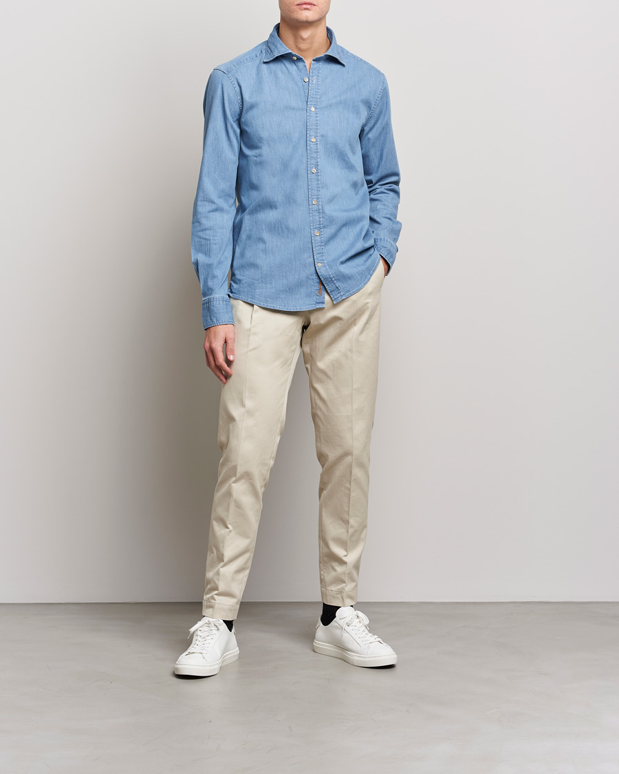 Herr | Skjortor | Stenströms | Slimline Garment Washed Shirt Light Denim