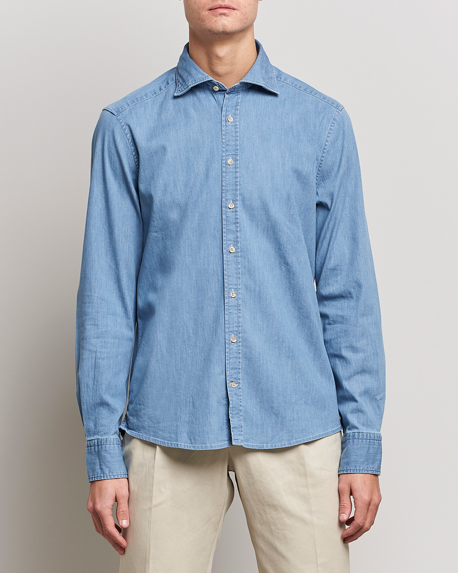 Herr | Jeansskjortor | Stenströms | Slimline Garment Washed Shirt Light Denim