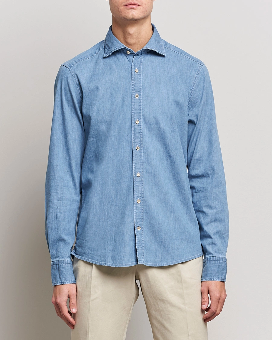 Herr | Kavaj | Stenströms | Slimline Garment Washed Shirt Light Denim